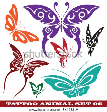 vector set: templates butterfly for tattoo and design on different topics