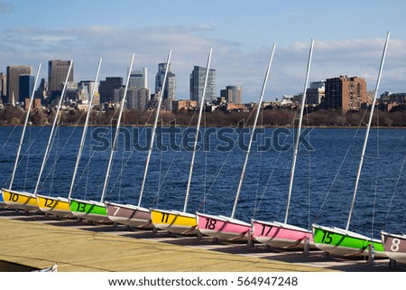 Boston skyline and sailboats docked