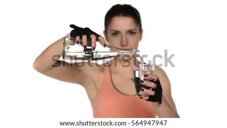 fitness girl holding drinking water. isolated on white background 