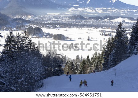 Ski run in Bavaria overlooking the town of Füssen in Germany