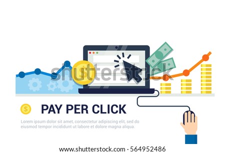 Pay Per Click flat style vector banner. Internet advertising, online marketing concept. Modern illustration for web design, marketing and print material. Royalty-Free Stock Photo #564952486