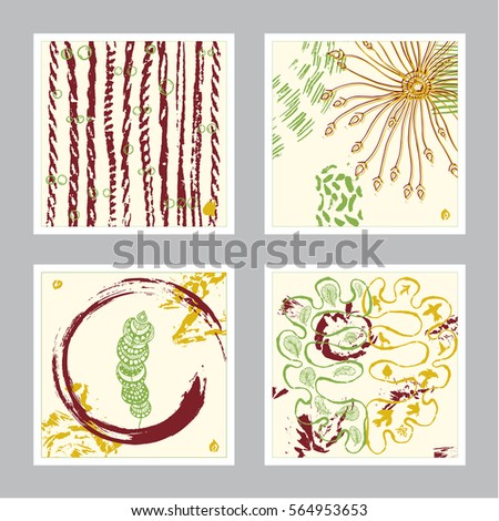 Vector hand drawn set of creative card. Ink grunge design for cover. Isolated brush stroke abstract print. Vintage painted background.