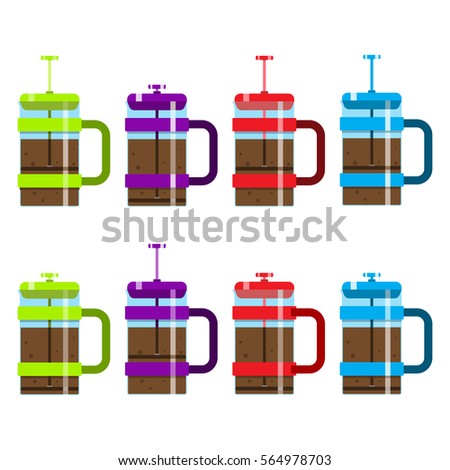 french press,coffeemaker,preparation of coffee,vector image, flat design