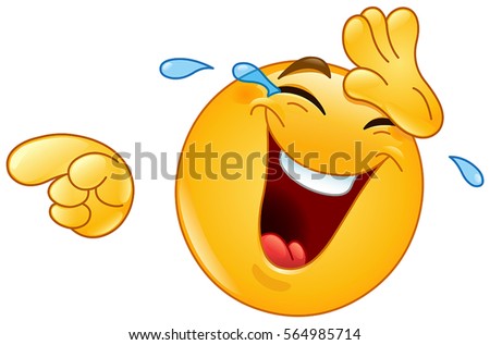 Emoticon laughing and wiping tears away while pointing at something or someone with his other hand Royalty-Free Stock Photo #564985714