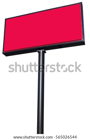 Isolated blank red sign on black metal pole. Copy space. Vertical.