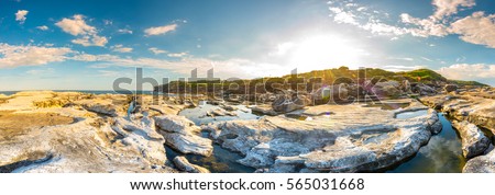 Captain Cook Drive at Kurnell is on the south eastern  of Botany Bay where  Captain James Cook landed and making first contact with the original inhabitants of the area, New South Wales Australia Royalty-Free Stock Photo #565031668