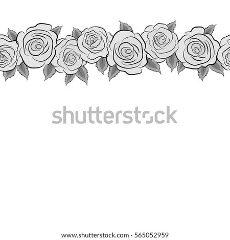Vector horizontal seamless floral pattern with gray roses and copy space (place for your text), watercolor effect.