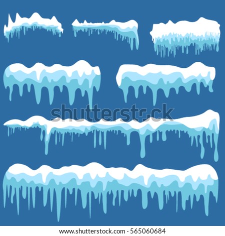 Snow caps, Snow cap vector collection. Winter decoration element. Snowy elements on winter background. Snowfall and snowflakes in motion.