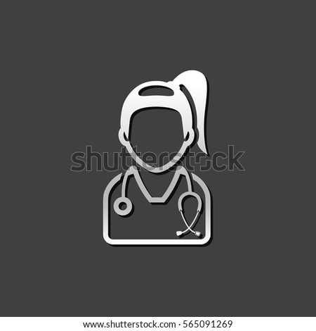 Woman doctor icon in metallic grey color style. Medical healthcare stethoscope