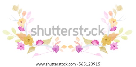 Set of flowers, leaves and branches, painted in watercolor, isolated on white. Sketched wreath, floral and herbs garland. Watercolour style.