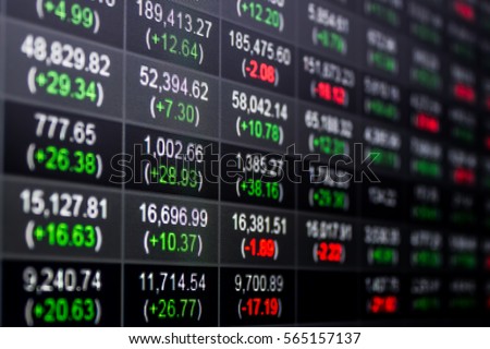 Stock market chart,Stock market data on LED display concept. Royalty-Free Stock Photo #565157137