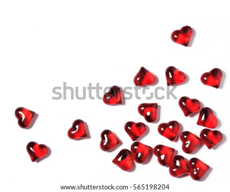 red hearts on a white background with shadows, valentines concept background