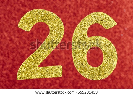 Number twenty-six yellow color over a red background. Anniversary. Horizontal