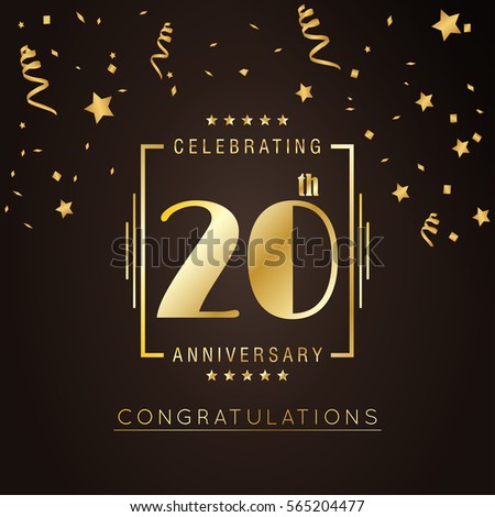 20th anniversary logo with golden rectangle vector template for birthday celebration. Royalty-Free Stock Photo #565204477