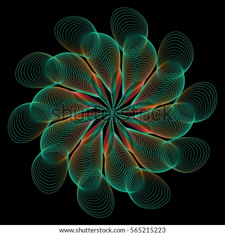 Abstract geometric shape  - rotating elements of lines and circles. Vector illustration.