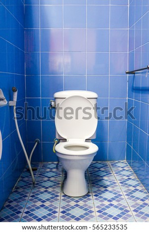 Ceramic toilet bowl in a residential bathroom