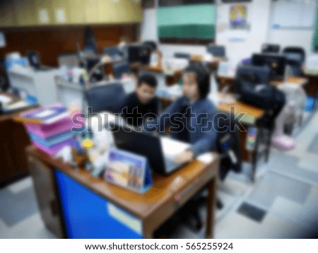 Picture blurred  for background abstract and can be illustration to article of businesspeople officer working computer in office