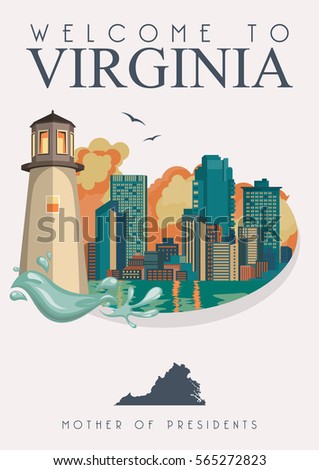Virginia vector american poster. USA travel illustration. United States of America colorful greeting card.