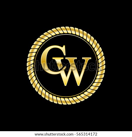 initials c and w logo luxurious golden letters with gold rope