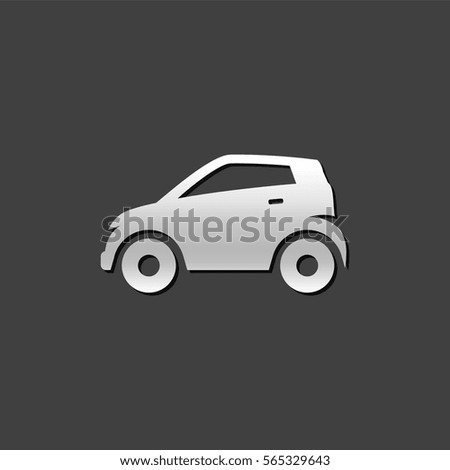 Car icon in metallic grey color style. Mini small city vehicle
