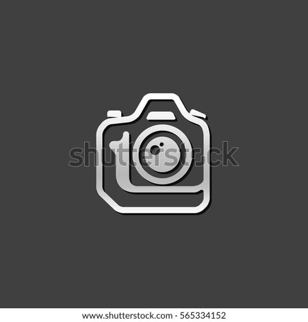 Camera icon in metallic grey color style. Photography digital SLR
