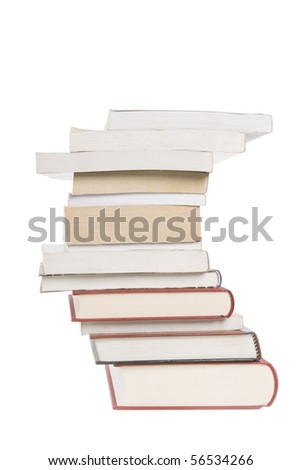 color tower books on white background arranged in stack