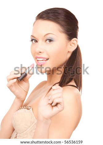picture of lovely woman with lipstick over white