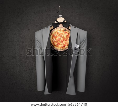 pizza slice with business jacket on the wall concept photo