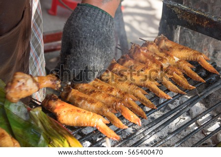 Grilled chicken, street food in Thailand