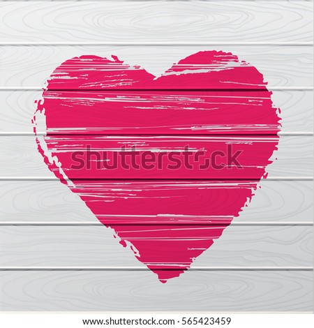 Textured red heart on wooden background. Vector illustration for greeting card Valentine's day or wedding, poster or leaflet.