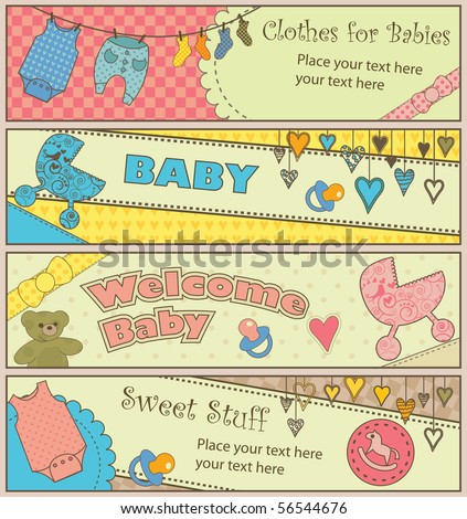 Set of 4 horizontal baby themed banners