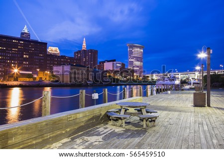 Cleveland panorama at night. Cleveland, Ohio, USA.