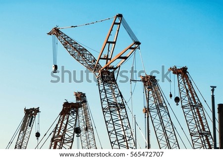 Group of construction cranes
