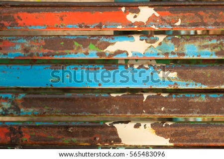 Colorful steel and rust stains.