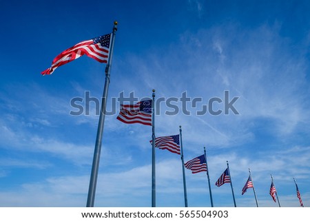 Group of American Flags at Washington Monument
