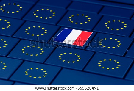 a concept of french elections, eu and a pc keyboard