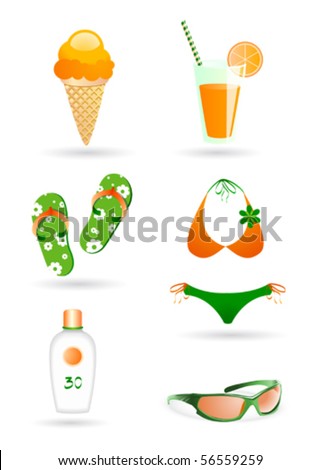 Set of icons on a theme Sun Summer and Beach