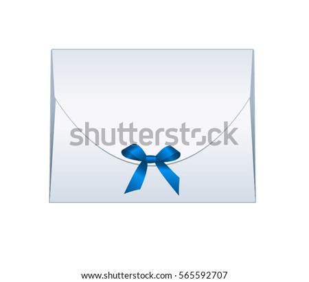 Envelope with Shiny Blue Satin Bow.  Illustration isolated on white background. Vector image.