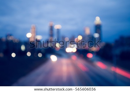 Bokeh lights of modern city night skyline