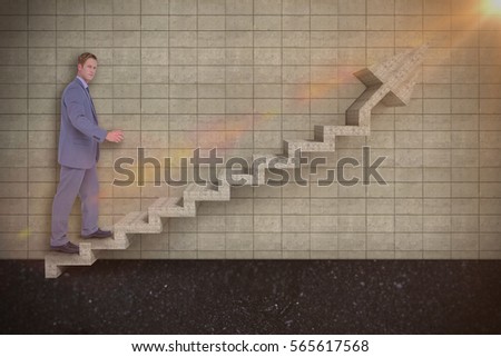 Businessman walking while gesturing with hands against textured background 3d