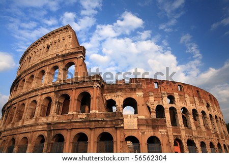 Colosseum in Rome, Italy, with blue sky Royalty-Free Stock Photo #56562304
