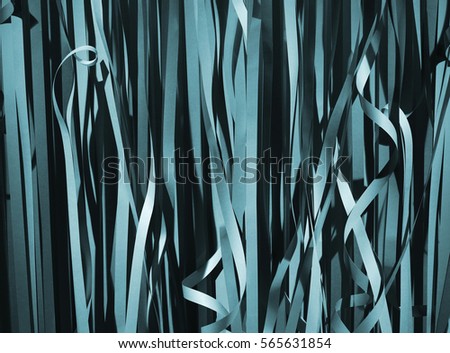 Colorful Paper Streamers Background. Blue Carnival Party Serpentine Decoration.