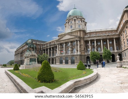 Budapest, Buda Castle or Royal Palace with horse statue, Hungary Royalty-Free Stock Photo #56563915