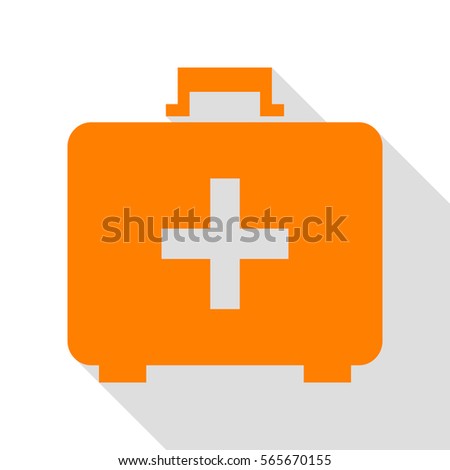 Medical First aid box sign. Orange icon with flat style shadow path.