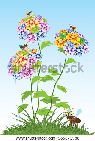 Background made up of flowers and plants. Botany.