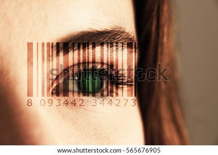 Composite image of Bar code against beautiful eye of woman