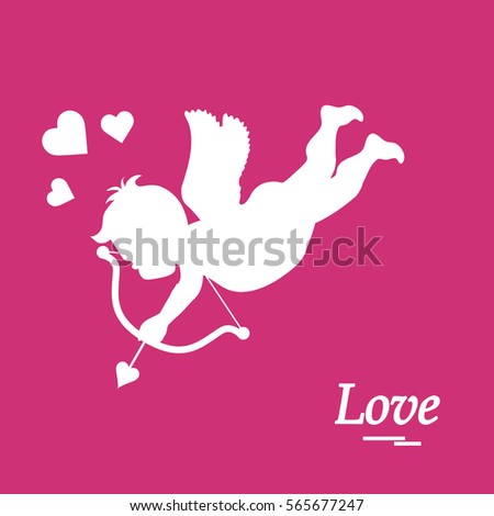 Cute vector illustration: cupid shoots a bow. Love symbol. Design for banner, poster or print. 
