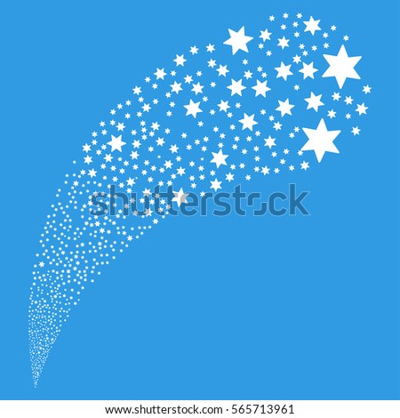 Fireworks Star random source stream. Vector illustration style is flat white iconic symbols on a blue background. Object fountain combined from pictograms.