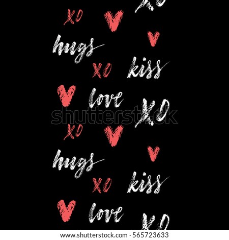 "Hugs, kiss, love, xo" lettering.