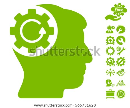 Intellect Gear Rotation icon with bonus configuration clip art. Vector illustration style is flat iconic eco green symbols on white background.
